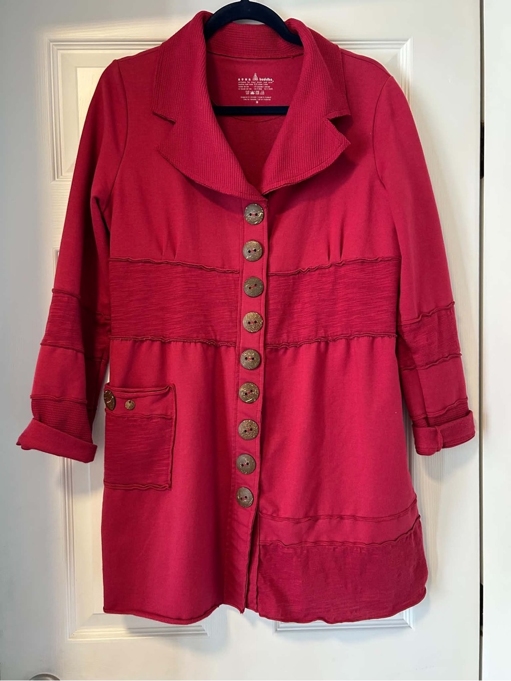 neon buddha Red Button-Front Long Blazer Jacket